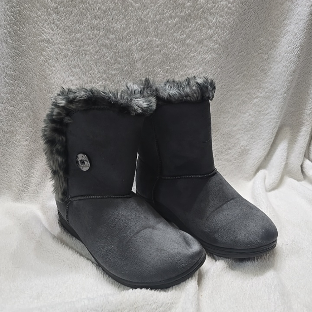 Vionic Women's Size 7 Faux-Fur Winter Ankle Boots in Charcoal Gray